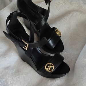 Michael Kors Black Wedges with Gold Accents